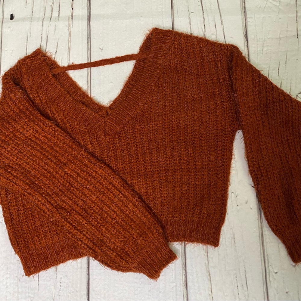 Burnt orange balloon sleeve cropped sweater!
